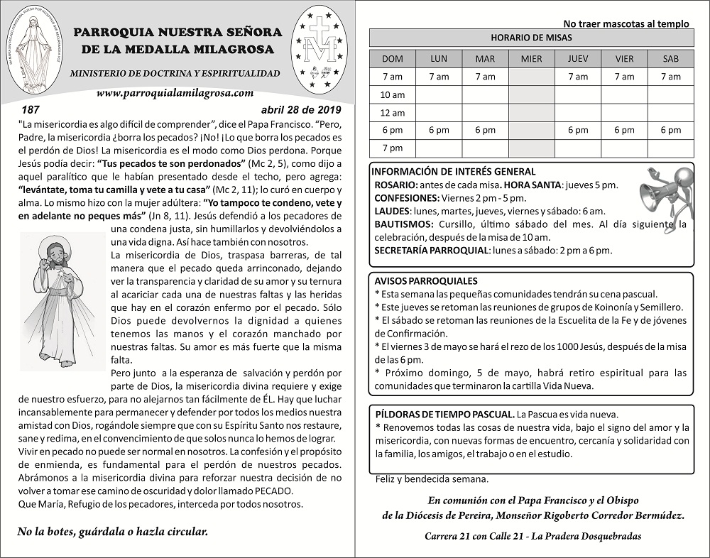 Volante la milagrosa 28 de abril de 2019